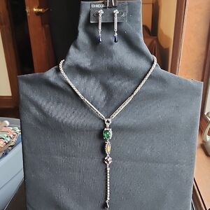 Chicoo's Elegant Silver and Gem Necklace & earrings set
